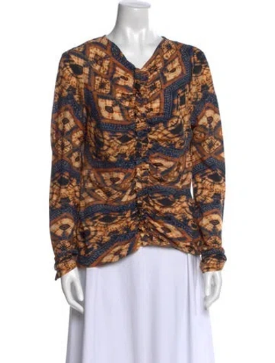 Pre-owned Ulla Johnson Printed Cowl Neck Blouse In Blue