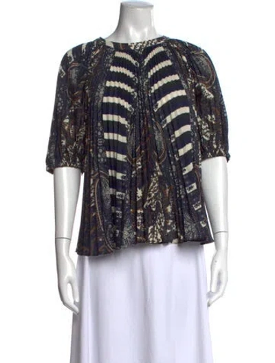 Pre-owned Ulla Johnson Printed Crew Neck Blouse In Black