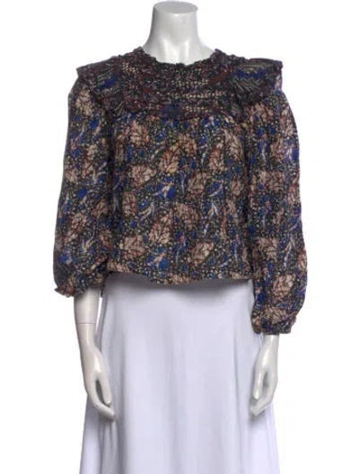 Pre-owned Ulla Johnson Printed Crew Neck Blouse In Blue