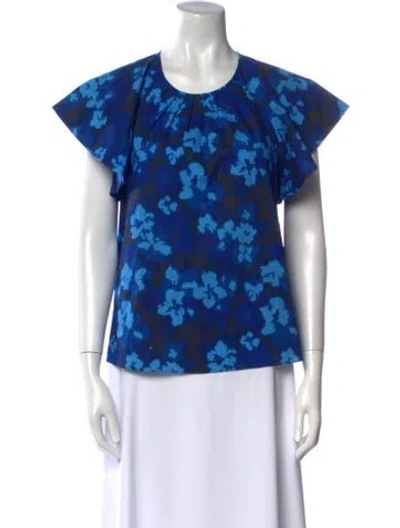 Pre-owned Ulla Johnson Printed Crew Neck Blouse In Blue