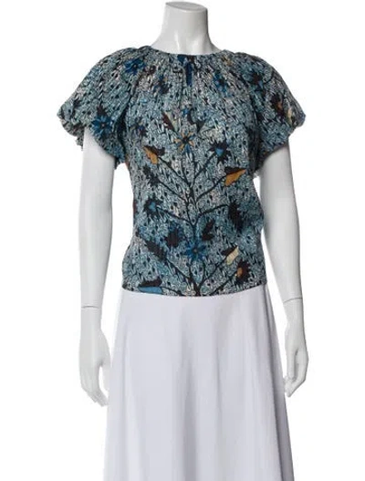 Pre-owned Ulla Johnson Printed Crew Neck Blouse In Blue