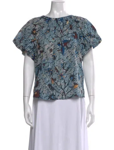 Pre-owned Ulla Johnson Printed Crew Neck Blouse In Blue