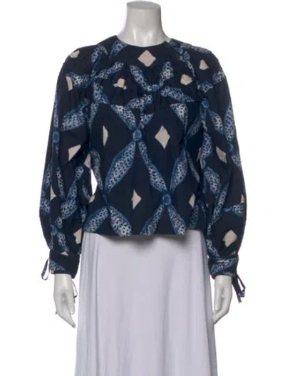 Pre-owned Ulla Johnson Printed Crew Neck Blouse In Blue