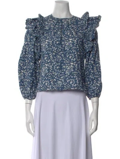 Pre-owned Ulla Johnson Printed Crew Neck Blouse In Blue