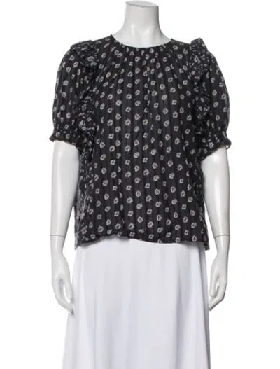 Pre-owned Ulla Johnson Printed Crew Neck Blouse In Blue