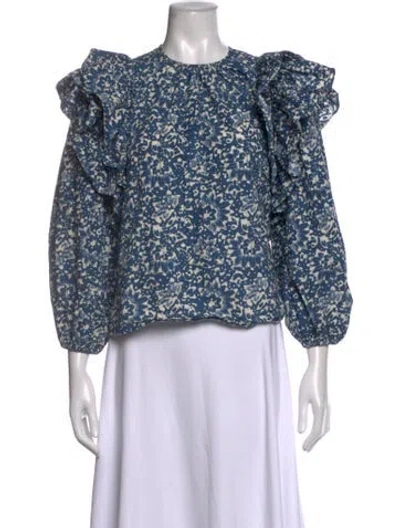 Pre-owned Ulla Johnson Printed Crew Neck Blouse In Blue