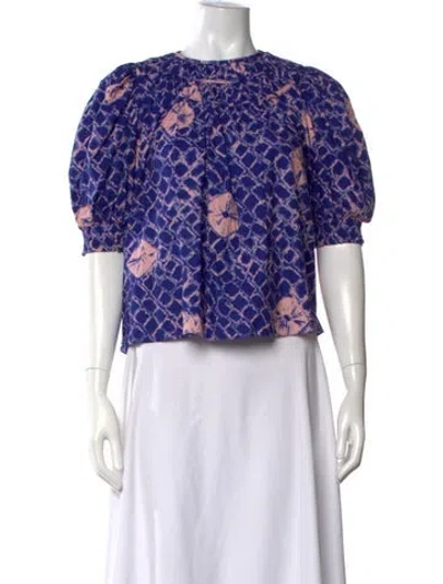 Pre-owned Ulla Johnson Printed Crew Neck Blouse In Blue