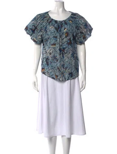 Pre-owned Ulla Johnson Printed Crew Neck Blouse In Blue