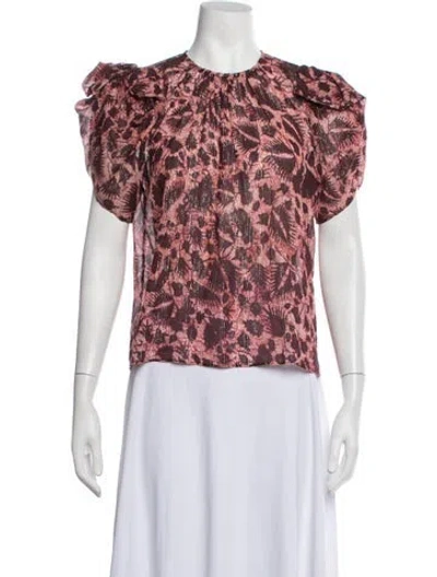 Pre-owned Ulla Johnson Printed Crew Neck Blouse In Blue