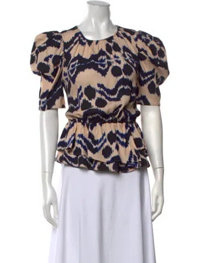 Pre-owned Ulla Johnson Printed Crew Neck Blouse In Blue/neutrals