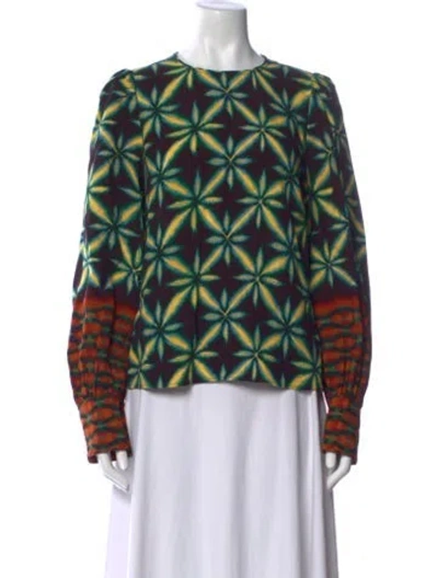 Pre-owned Ulla Johnson Printed Crew Neck Blouse In Brown