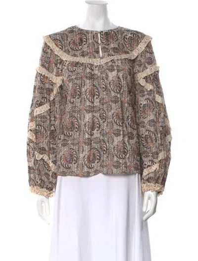Pre-owned Ulla Johnson Printed Crew Neck Blouse In Brown