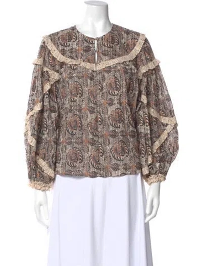 Pre-owned Ulla Johnson Printed Crew Neck Blouse In Brown