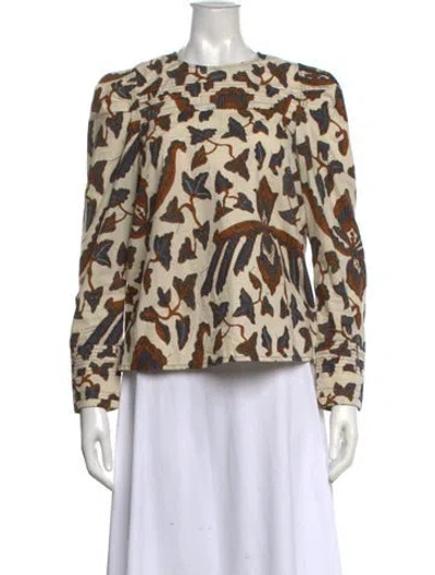 Pre-owned Ulla Johnson Printed Crew Neck Blouse In Brown