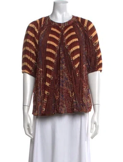 Pre-owned Ulla Johnson Printed Crew Neck Blouse In Brown