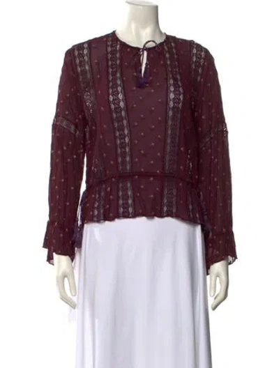Pre-owned Ulla Johnson Printed Crew Neck Blouse In Burgundy