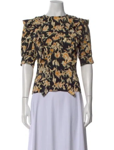 Pre-owned Ulla Johnson Printed Crew Neck Blouse In Green