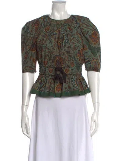 Pre-owned Ulla Johnson Printed Crew Neck Blouse In Green