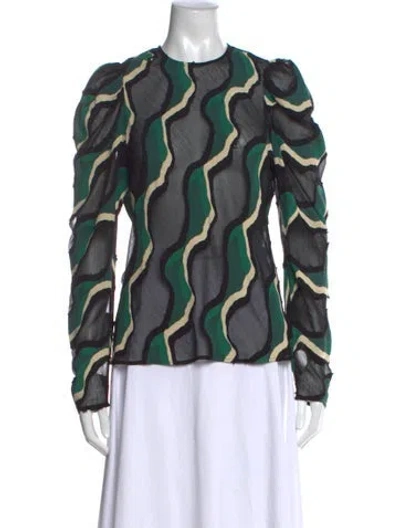 Pre-owned Ulla Johnson Printed Crew Neck Blouse In Green