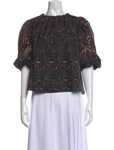 Pre-owned Ulla Johnson Printed Crew Neck Blouse In Green