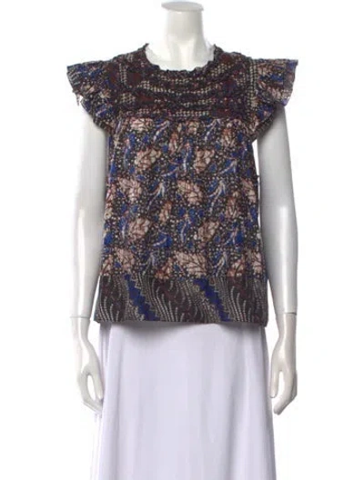 Pre-owned Ulla Johnson Printed Crew Neck Blouse In Multi