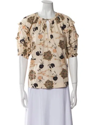 Pre-owned Ulla Johnson Printed Crew Neck Blouse In Multi