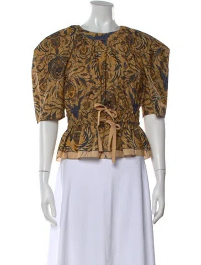 Pre-owned Ulla Johnson Printed Crew Neck Blouse In Multi