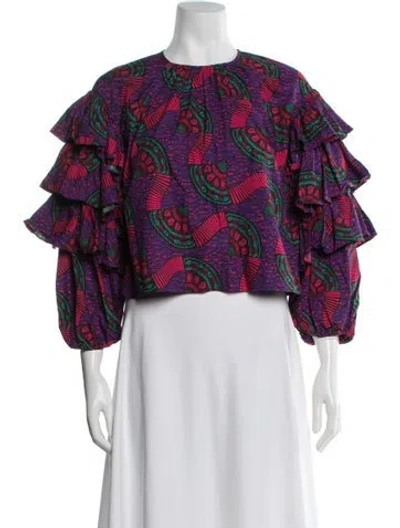 Pre-owned Ulla Johnson Printed Crew Neck Blouse In Multi