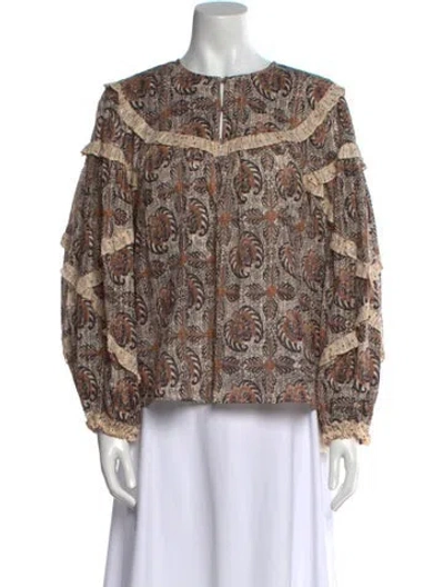 Pre-owned Ulla Johnson Printed Crew Neck Blouse In Neutral