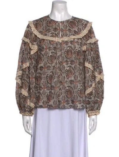 Pre-owned Ulla Johnson Printed Crew Neck Blouse In Neutrals