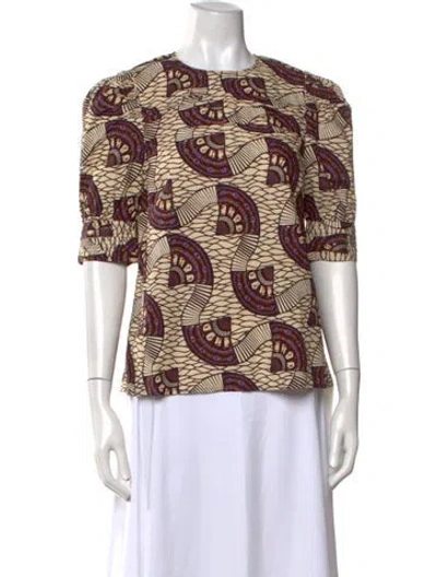 Pre-owned Ulla Johnson Printed Crew Neck Blouse In Neutrals/purple