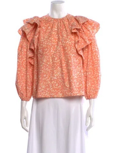 Pre-owned Ulla Johnson Printed Crew Neck Blouse In Orange