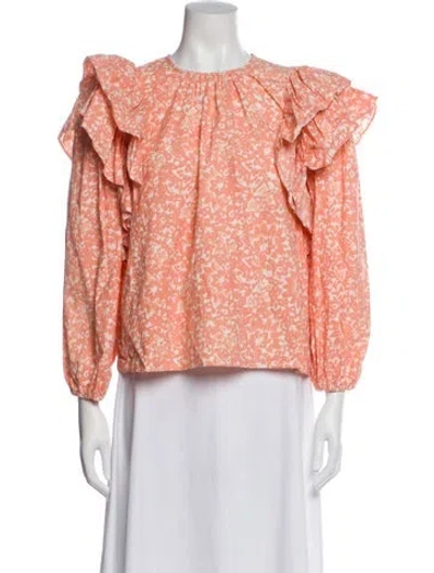 Pre-owned Ulla Johnson Printed Crew Neck Blouse In Orange
