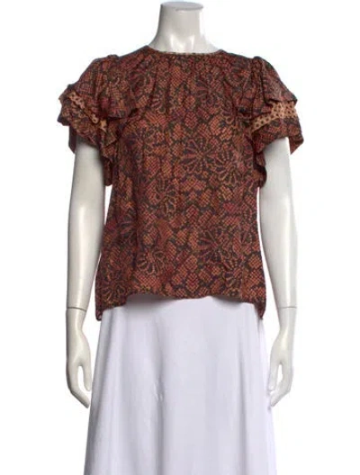 Pre-owned Ulla Johnson Printed Crew Neck Blouse In Orange