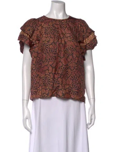 Pre-owned Ulla Johnson Printed Crew Neck Blouse In Orange