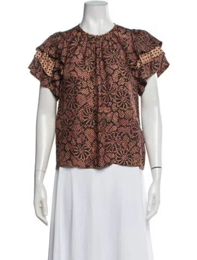 Pre-owned Ulla Johnson Printed Crew Neck Blouse In Orange