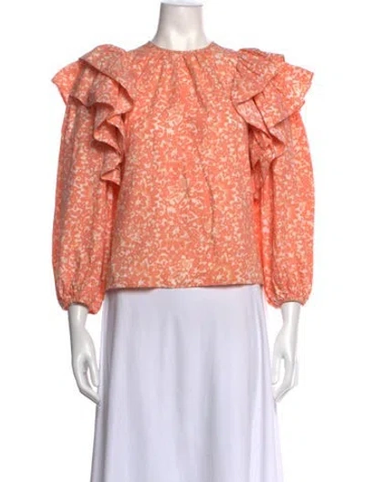 Pre-owned Ulla Johnson Printed Crew Neck Blouse In Orange