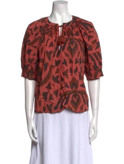 Pre-owned Ulla Johnson Printed Crew Neck Blouse In Red