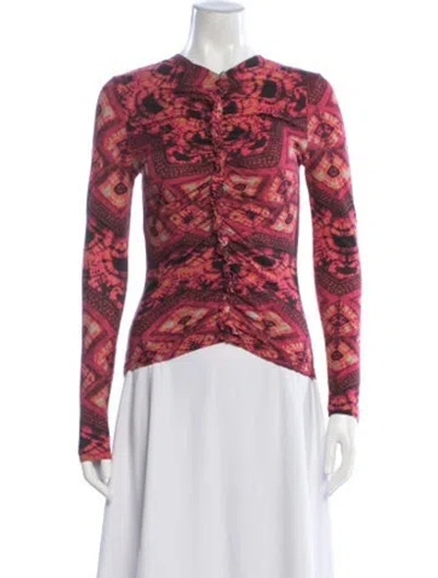Pre-owned Ulla Johnson Printed Crew Neck Blouse In Red