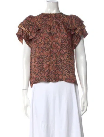 Pre-owned Ulla Johnson Printed Crew Neck Blouse In Red