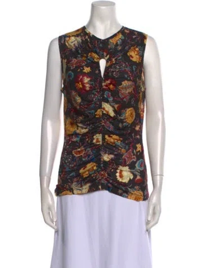 Pre-owned Ulla Johnson Printed Crew Neck Blouse W/ Tags In Black