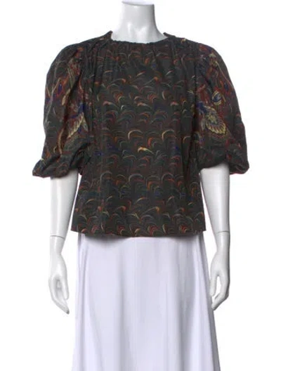 Pre-owned Ulla Johnson Printed Crew Neck Blouse W/ Tags In Green
