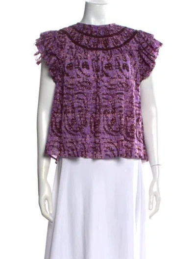 Pre-owned Ulla Johnson Printed Crew Neck Blouse W/ Tags In Purple