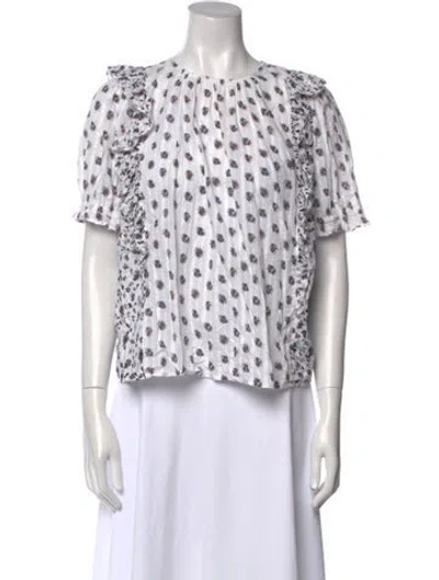 Pre-owned Ulla Johnson Printed Crew Neck Blouse In White