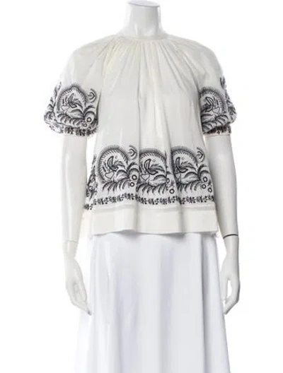 Pre-owned Ulla Johnson Printed Crew Neck Blouse In White