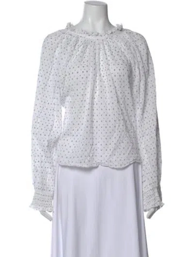 Pre-owned Ulla Johnson Printed Crew Neck Blouse In White