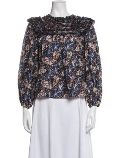 Pre-owned Ulla Johnson Printed Crew Neck Blouse In White