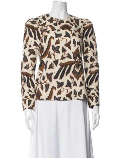 Pre-owned Ulla Johnson Printed Crew Neck Blouse In White