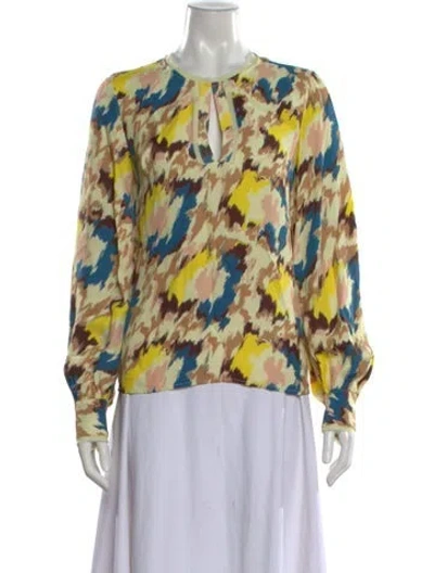 Pre-owned Ulla Johnson Printed Crew Neck Blouse In Yellow