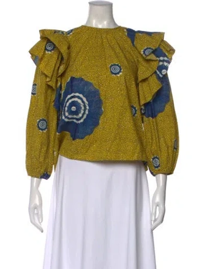 Pre-owned Ulla Johnson Printed Crew Neck Blouse In Yellow